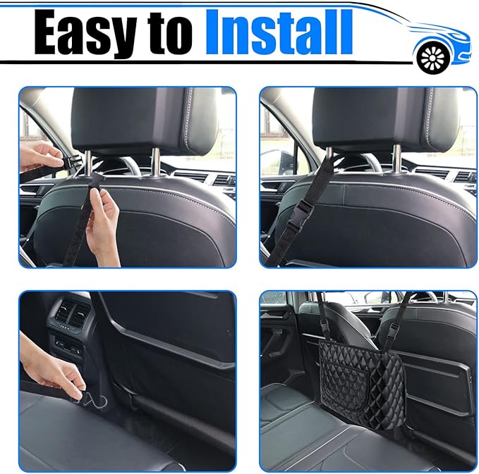 Car Purse Holder Between Seats, Leather Auto Front Seat Handbag Organizer Pocket, Large Capacity Car Net Pocket Handbag Holder, Backseat Barrier Storage Bag Fits for Car, Truck, SUV