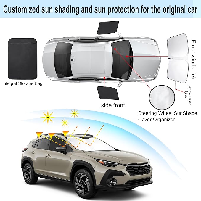 3PCS Car Window Shades Front Windshield Sun Shade Foldable Window Shade Custom Fit for 2024-2026 Subaru Crosstrek Accessories Car Shades for Front Windows Anti-UV Rays Block Heat