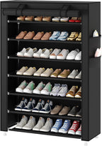 Laiensia 7-Tier Vertical Shoe Rack Organizer, Space Saving Shoe Storage Organizer, Non-Woven Cover Shoe Shelf Holds 28-35Pair