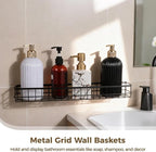 4 Pcs Metal Grid Wall Baskets with Hooks, 15.75 x 3.94 x 1.97 Inch Grid Wall Shelves Hanging Wire Basket Multi Function Stora