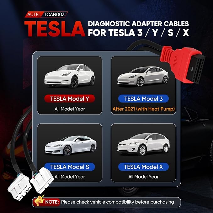 Autel Original TCAN003 Splitter Diagnostic Cable for Tesla Model 3, Y, S, X, 20 Pin + 12 Pin to 16 Pin OBDII Adapter OBD2