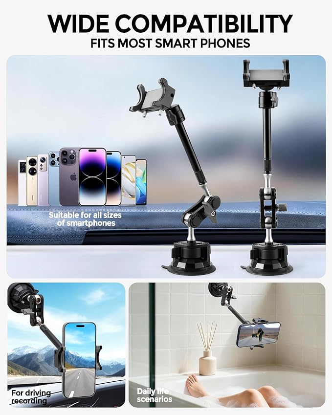 leepiya Phone Mount for car, 360° Adjustable Dashboard Windshield Car Phone Holder Mount, Ultra-Durable Metal,car Mount for Camera vlogging, Car Phone Mount for iPhone Samsung All Smartphones
