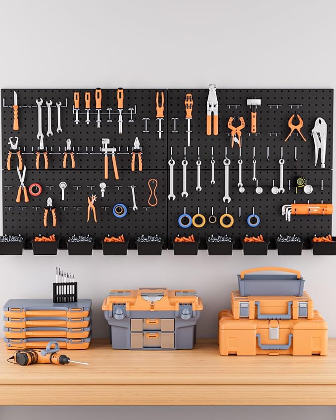 INCLY 158PCS Metal Pegboard Wall Organizer, 48x24 Inch Black Pegboard Panels Tool Organizer Kit with Accessories Hooks and Bi