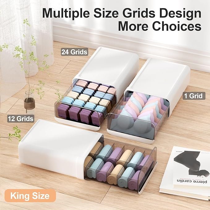 Underwear Organizer Drawer, 1 Cell Plastic Sock Underwear Storage Drawer, Stackable Closet Organizers and Storage Box for Bra