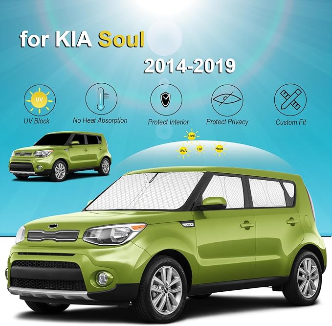 KMF 8pcs Thicken Sun Shades for Kia Soul 2014-2019 Accessories, Soul Full Car Window Covers Sunshade for Windshield Side Rear, UV Block and Protect Privacy Blackout for Car Camping Outdoor