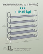 SONGMICS 5-Tier Shoe Rack, Shoe Storage for Hallway Closet, Slim and Space-Saving, Metal Frame, Non-Woven Fabric Shelves, Gre