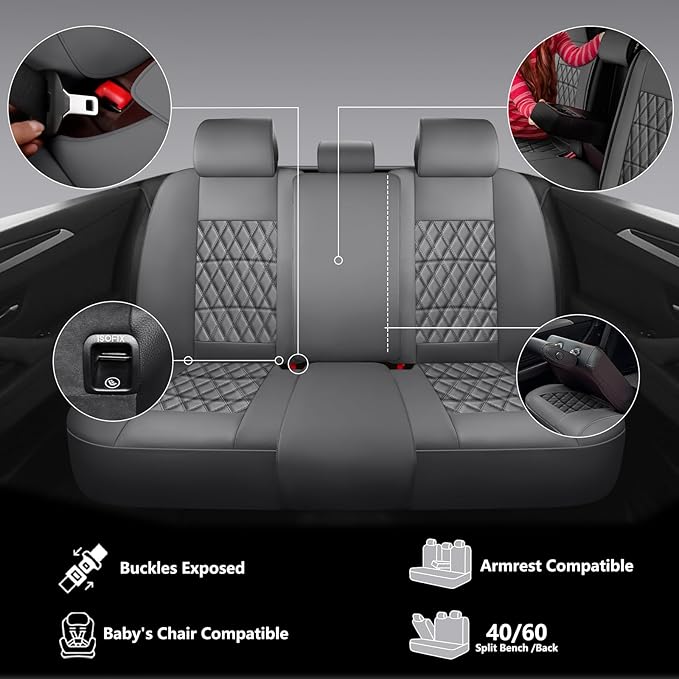 NS YOLO Leather Car Seat Covers,Universal Fit for Most Cars,SUVs and Sedans,Waterproof Luxury Leatherette Cushions, 5 Seats P
