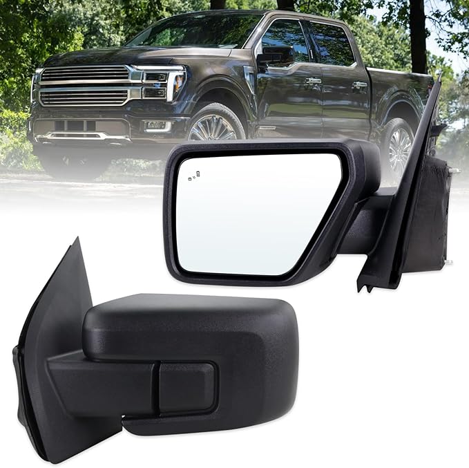 Left Driver Side Door Mirror Compatible With 2021 2022 2023 2024 2025 2026 Ford F150 With Power Glass Manual Folding Heated Blind Spot Matte Black Replace#ML3Z17683VA(7 Pins)