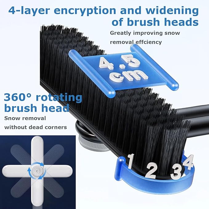 3 In 1 Snow Brush and Ice Scraper for Car Windshield Extendable Snow Removal 360° Pivoting Vehicle Winter Shovel Brush Snow Scraper with Long Handle for Car SUV Trucks (White)