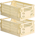 HUUSMOT 2-Pack Small Pastel Plastic Storage Baskets, Collapsible Crates for Organizing, Space-Saving Mini Bins for Classroom,