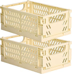 HUUSMOT 2-Pack Small Pastel Plastic Storage Baskets, Collapsible Crates for Organizing, Space-Saving Mini Bins for Classroom,