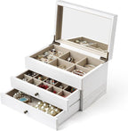 Meangood Jewelry Box Organizer for Women, 3 Layer Large Jewelry Storage Case, Rustic Wooden Jewelry Box with Mirror & Ring Tr