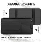 Car Sun Visor Storage Bag, Soft Leather Surface Organizer, Scratch-Resistant Auto Sunshade Organizer Bag, Can Store ID Card, Eyeglasses, Pen, Driving License etc (Black)