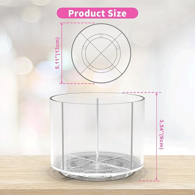 Wawocs Small Pencil Organizer for Desk Acrylic 4 Compartments, Tiny Rotating Art Supply Organizer Kids, Spinning Round Marker