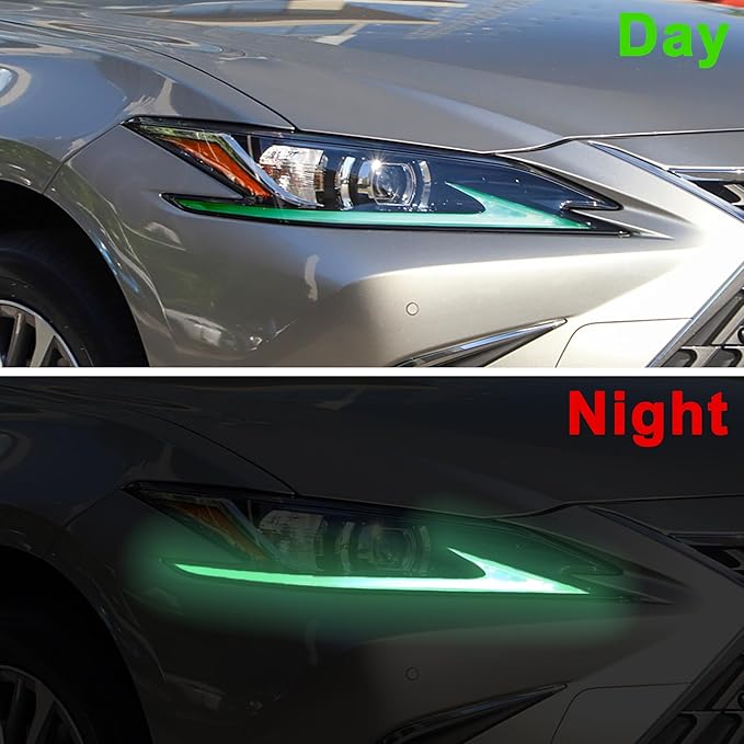 TOMALL 2 Pair Headlight Daytime Running Light Rearview Mirror Light Vinyl Films Smoke Tint Compatible with Lexus 2018-2020 Light Transmission Tint Wrap Exterior Sticker Decorations Trim (Green)