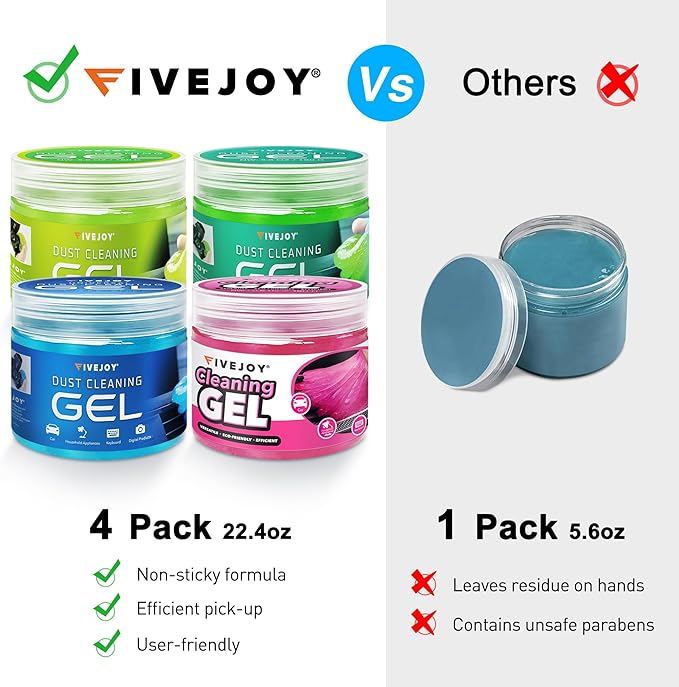 FiveJoy 4Pack Car Cleaning Gel, Car Putty for Cleaning for Cars Interior, Reusable & Durable Detailing Tools, Dust Clean Gel 