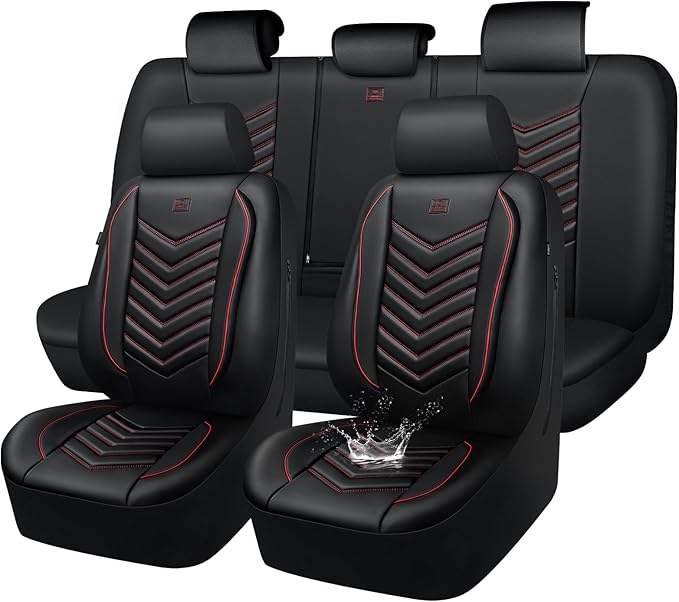 CAR PASS 3D Foam Faux Leather Car Seat Covers Full Set, Red Waterproof Leather Seat Cover for Cars,Luxury Universal Fit for S