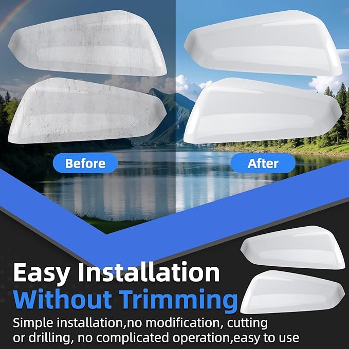 Driver & Passenger Side Mirror Cover Replacement for Chevrolet Equinox 2018-2023, for GMC Terrain 2018-2023 - Left & Right Side Mirror Covers, Rear View Mirror Cap Accessories White