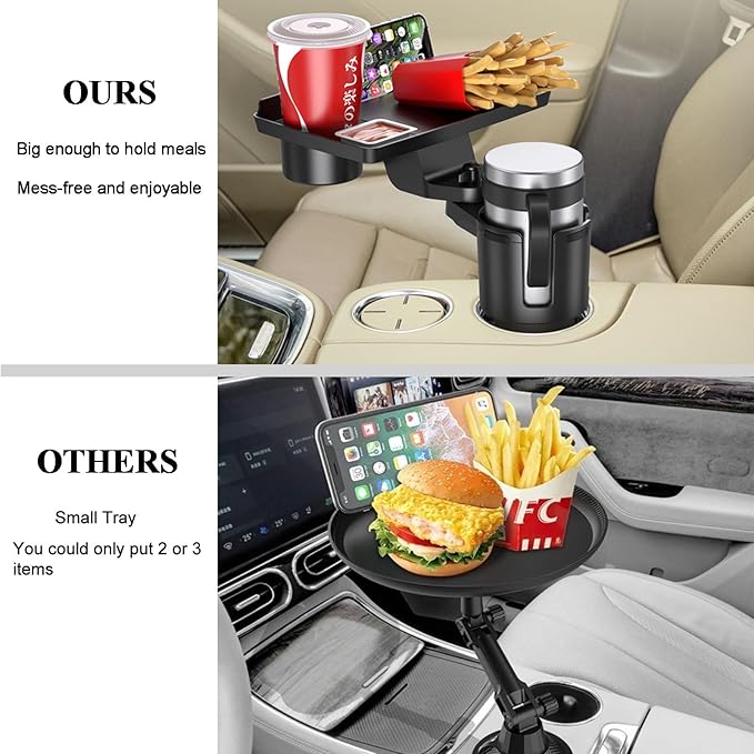Car Cup Holder Tray, 5 in 1 Adjustable Car Cup Holder Expander Detachable Car Food Tray & Organizer – Automotive Cup Tray Tab