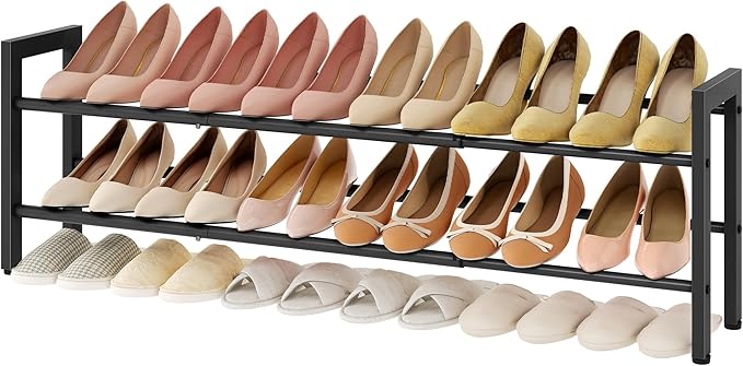 FAVOOSTY 2-Tier Expandable Shoe Rack, Adjustable Shoe Shelf Storage Organizer Space Saving Metal Free Standing Shoe Rack for 