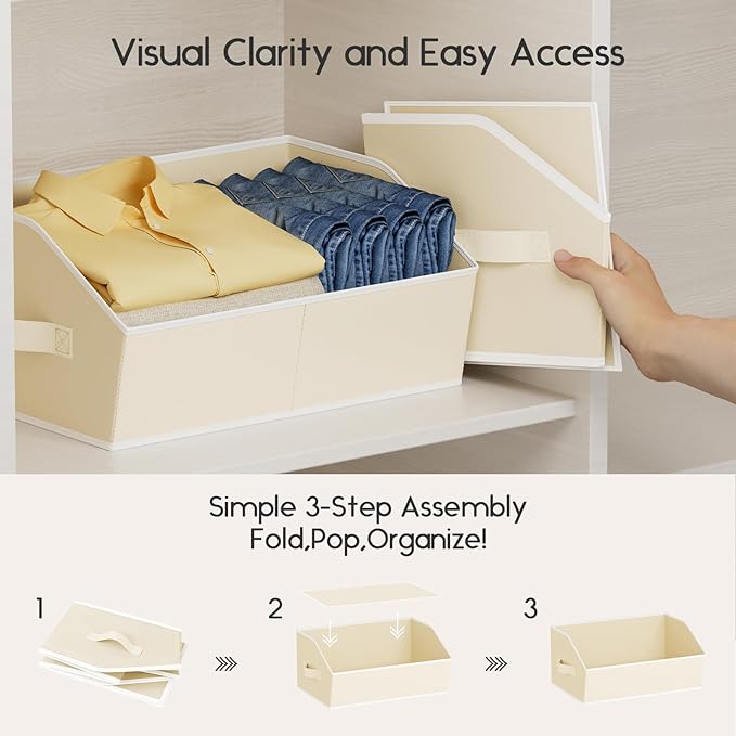 Homsorout Large Closet Organizers and Storage Bins - 4 Pack Trapezoid Storage Baskets for Shelves, Foldable Fabric Baskets wi