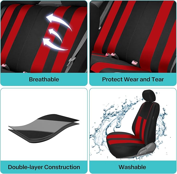 FH Group Car Seat Cover Full Set Striking Striped Car Seat Covers with Front Seat Covers and Rear Split Bench, Universal Fit 