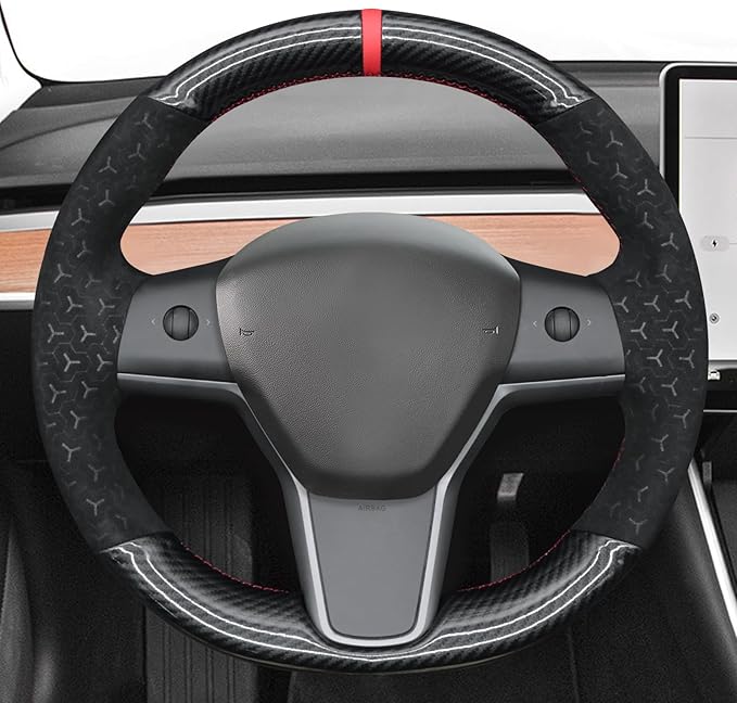 MEWANT Hand Stitched Steering Wheel Cover for Tesla Model 3 2017-2023 / Model Y 2020-2023 for Tesla Model 3/Y Accessories