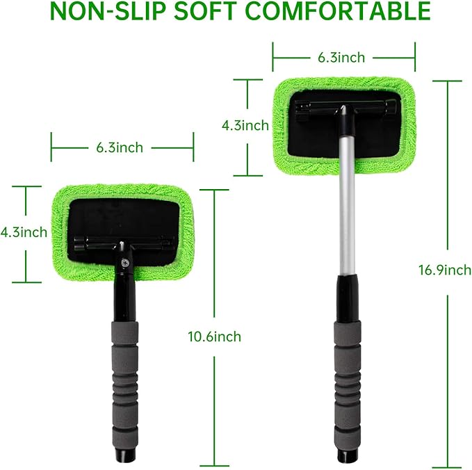 XINDELL Windshield Cleaning Tool for Car – Extendable Handle Window Cleaner with Reusable Microfiber Pads, Streak-Free Interi
