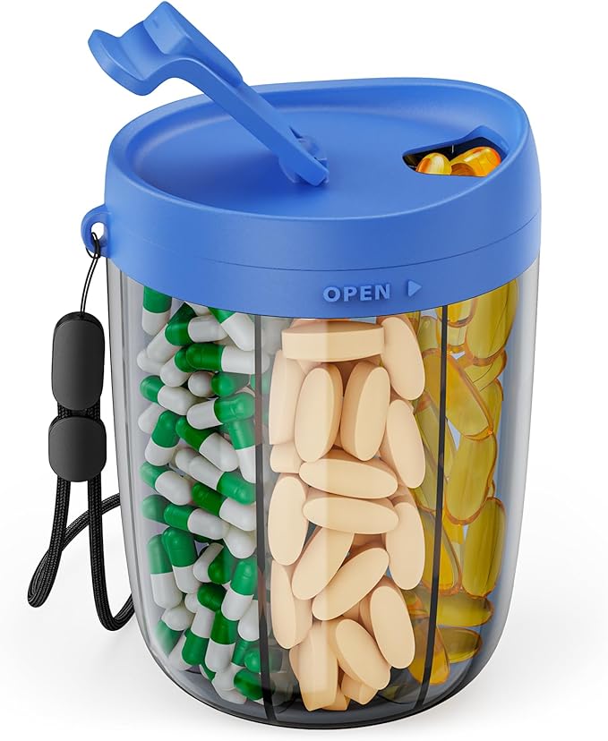 PULIV Large Supplement Organizer Bottle, Holds Plenty of 6 Various Vitamins in 1 Pill Dispenser with Anti-Mixing & Wide Openi