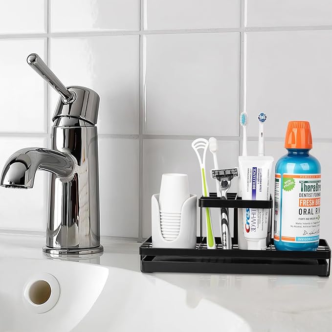 Toothbrush Holders for Bathrooms, Carbon Steel Tooth Brushing Holder Electric Toothbrush and Toothpaste Organizer Bathroom Ac