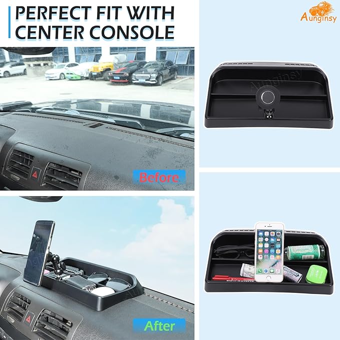 Aunginsy Center Console Dash Storage Tray with Magnetic Suction Phone Holder Compatible with Hummer H3 2005-2009, Dashboard Multi-Functional Mobile Phone Mount Storage Box Organizer Tray Accessories