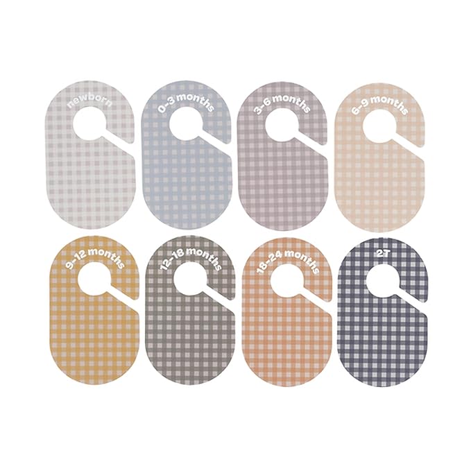 3 Sprouts Baby Closet Dividers 8-Piece Set Newborn to 2T - Double-Sided Organizer for Nursery Clothing Storage - Gingham