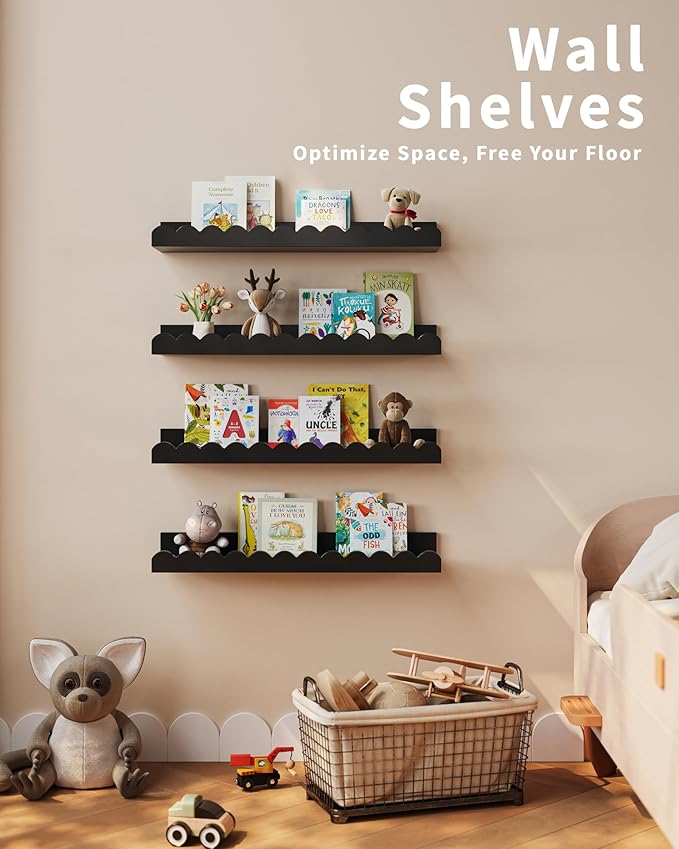Shario Nursery Shelves (Black, 16.5 Inches)