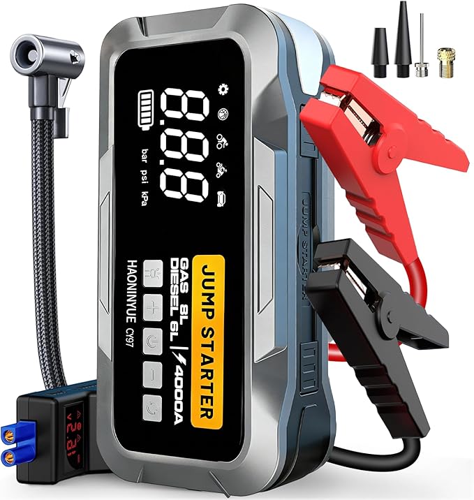 4000A Car Jump Starter with Air Compressor, Car Jumper 150PSI Portable Car Battery Jump Starter, 12V Jump Box Battery Pack