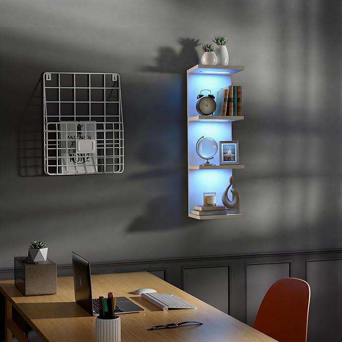 4-Tier Wall Shelf Unit with RGB Lights, Floating Lack Shelf for Home Decor, Wall Mounted Vertical Display Shelf for Bedroom L