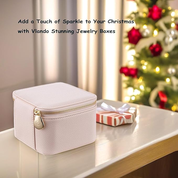 VLANDO Travel Jewelry Box Organizer – Portable PU Leather Jewelry Case with 6/8/12 Zippered Pouches, Compact Storage for Earr