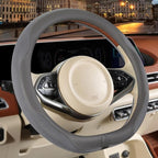 14 inch D Shaped Steering Wheel Cover for Prius Civic, Nappa Microfiber Leather Non-Slip Breathable Fabric, Warm in Winter an