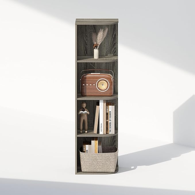 Furinno Reed Corner Shelf, 4-Tier Corner Bookshelf, Book Shelf, Corner Shelves, Storage Rack, for Organization and Storage, H