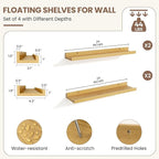 Fun Memories Picture Ledge Shelf, Floating Shelves Set of 4, 24 Inch Picture Shelves for Wall with Ledge, Large Nursery Book 