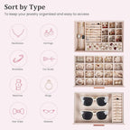 Dajasan Jewelry Box Organizer, 3-Tier Jewelry Storage Organizer with 2 Drawers, Large Jewelry Box for Girls Women, PU Leather