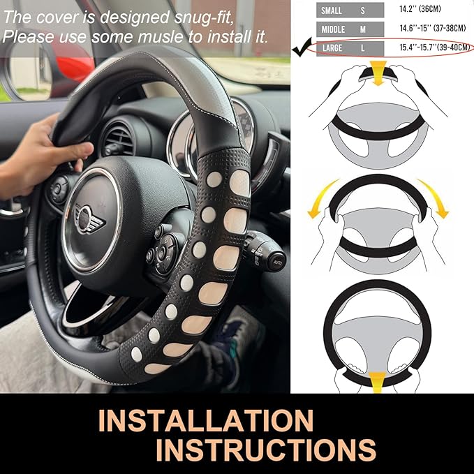 PINCTROT Large Size Race Grip Steering Wheel Cover, Anti Slip Silicone Perforated Design with Soft Touch Padding, Enhanced Grip for Sporty Driving 15.5-15.75 Inch (Racing White)