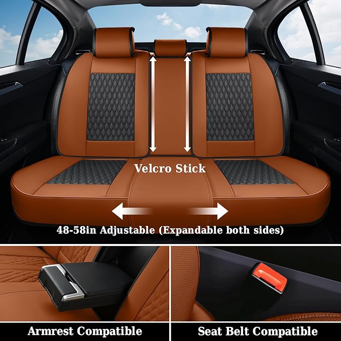Coverado Car Seat Covers Full Set, Nappa Leather Seat Covers for Car, Waterproof Car Seat Protector with Lumbar Support, Auto