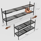 Shoe Rack, Expandable Shoes Organizer Metal Shelf Stand, 2 Tier Stackable Long Shoe Storage Holder For Closet, Floor, Entrywa