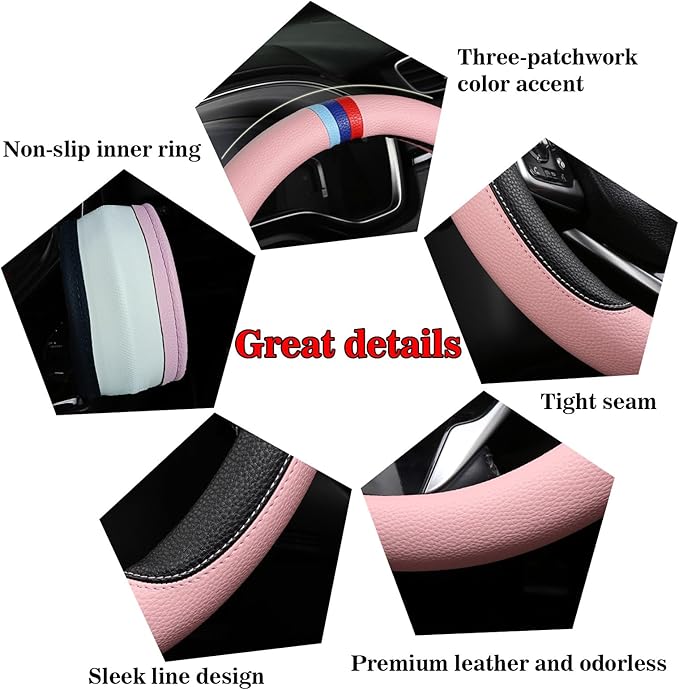 Cxtiy Steering Wheel Cover for BMW X1 X2 X3 X4 X5 X6 330i 530i 740i iX1 iX3 i4 i5 M3 M5 (Navy Blue, Standardized14.5'-15')