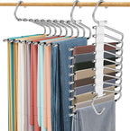 Upgrade 9 Layers Pants Hangers Space Saving, 2 Pack Multifunctional Pants Rack Non Slip Stainless Steel Clothes Space Saver H