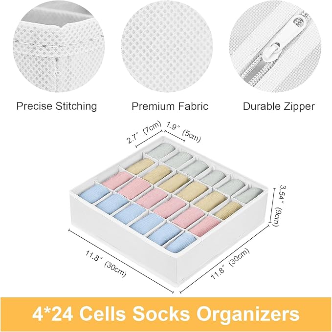 Joyoldelf Sock Drawer Organizer Divider Underwear Organizer 24-cell Fabric Dresser Drawer Organizers Storage Boxes for Socks 