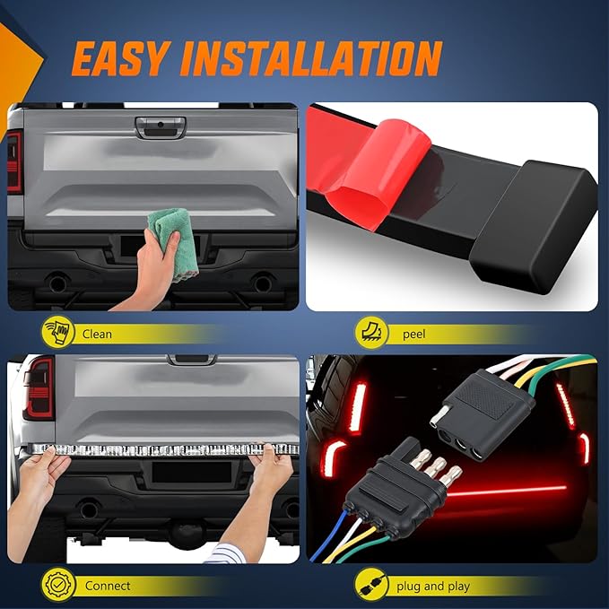 Nilight Truck Tailgate Light Strip 60" Quad Row 648 LED Strip with Red Running Brake Lights White Reverse Lamp Amber Turn Signals