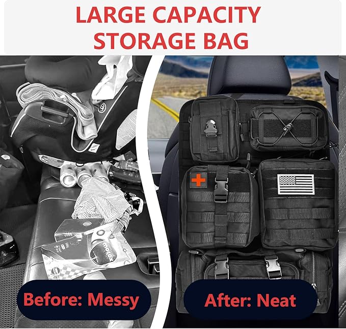 Tactical Seat Back Organizer, Molle Seat Back Organizer Panel With 5 Detachable Multi-Purpose Molle Pouch Fits Car Truck SUV Ford Jeep