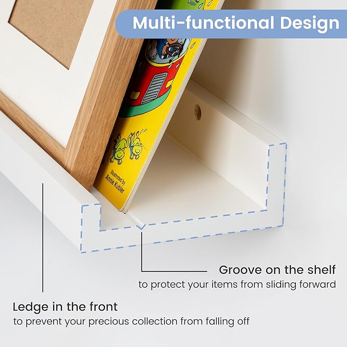 Picture Ledge Shelf for Wall, 24 inch Solid Ash Wood Nursery Book Shelves 2 Packs, Floating Shelves for Kids' Room Bedroom Ba