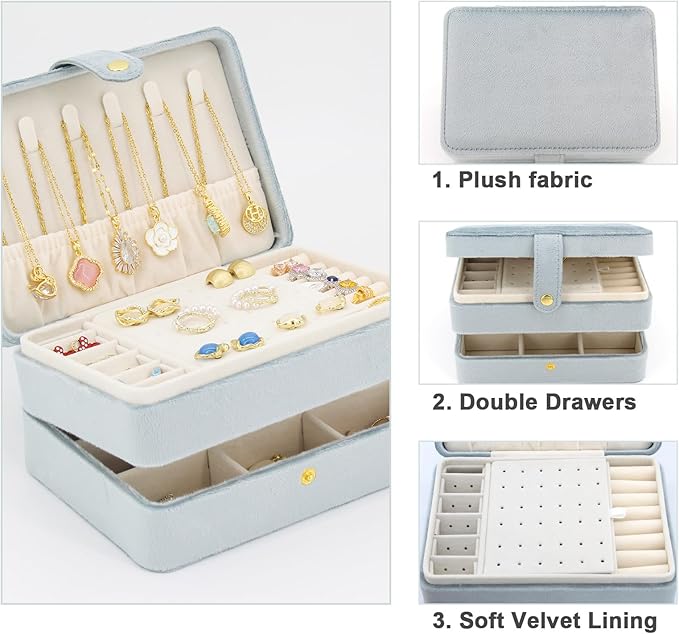 KOOAAICCHI Small Jewelry Box, Travel Jewelry Organizer, Portable Jewelry boxes for Women Girls Gift, Double Layers PU Leather